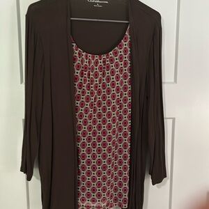 Croft and barrow large tunic in brown and pink 3/4 sleeves